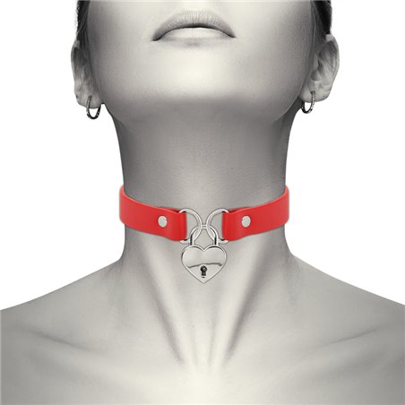 Coquette Chic Desire - Red Vegan Leather Necklace with Heart Accessory with Key