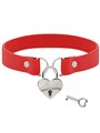 Coquette Chic Desire - Red Vegan Leather Necklace with Heart Accessory with Key