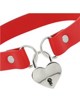 Coquette Chic Desire - Red Vegan Leather Necklace with Heart Accessory with Key