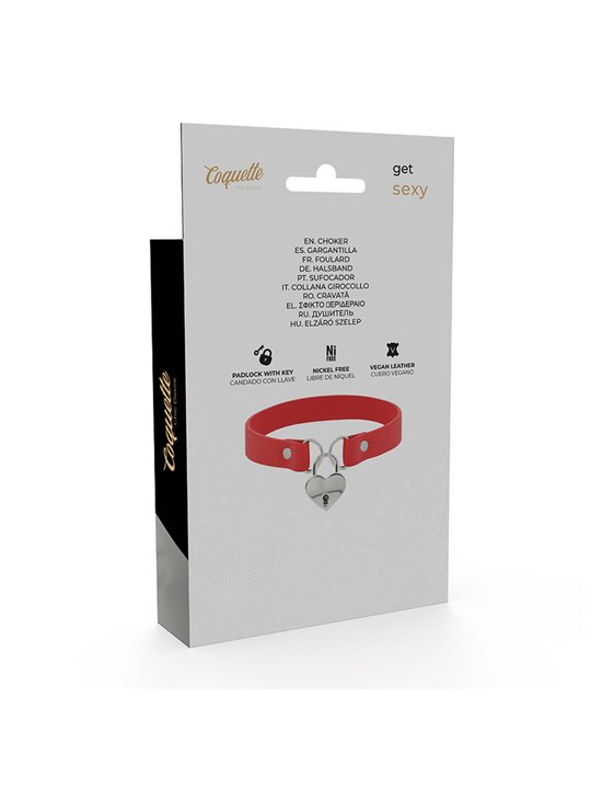 Coquette Chic Desire - Red Vegan Leather Necklace with Heart Accessory with Key
