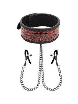 Begme Red Edition - Collare in Pelle Vegana con Morsetti per Capezzoli