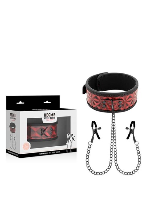 Begme - Red Edition Collar with Nipple Clamps with Neoprene Lining