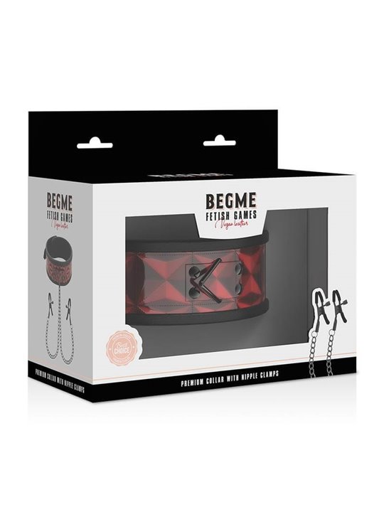 Begme - Red Edition Collar with Nipple Clamps with Neoprene Lining