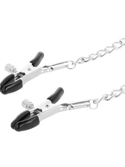 Darkness Black Collar - Collare in Pelle Vegana Nera con Morsetti per Capezzoli