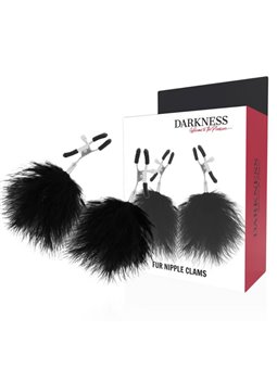Darkness Fur Nipple Clams - Morsetti per Capezzoli in Metallo con Pompon