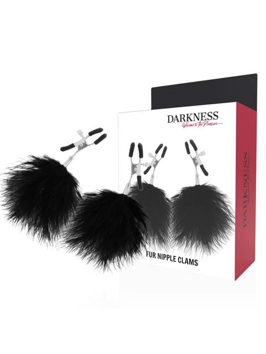 Darkness Fur Nipple Clams - Morsetti per Capezzoli in Metallo con Pompon