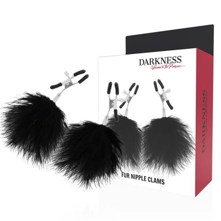 Darkness Fur Nipple Clams - Morsetti per Capezzoli in Metallo con Pompon