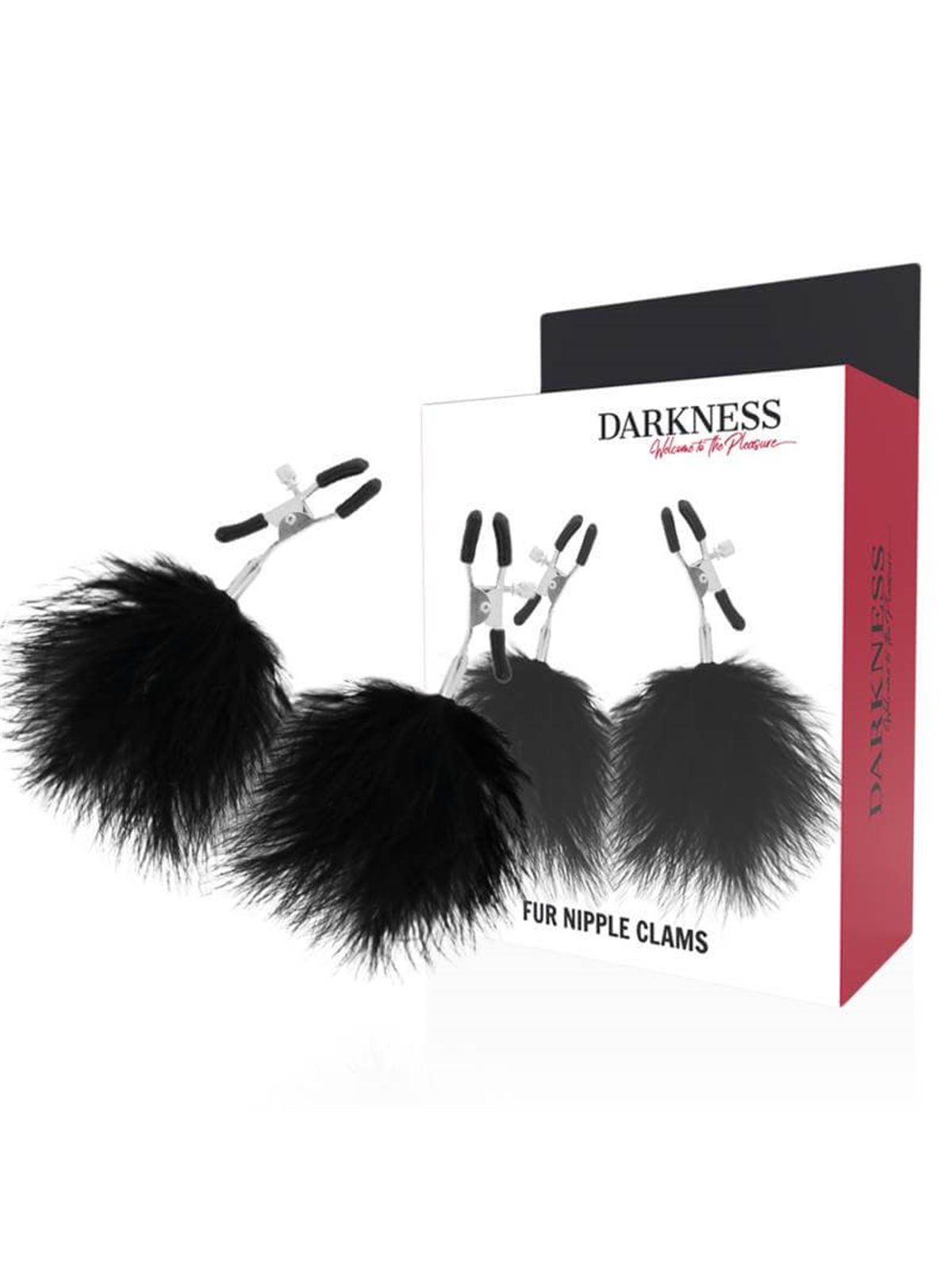Darkness Fur Nipple Clams - Morsetti per Capezzoli in Metallo con Pompon