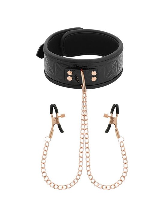 Begme Black Edition - Collare in Pelle Vegana con Morsetti per Capezzoli