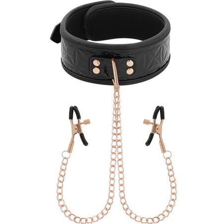 Begme Black Edition - Collare in Pelle Vegana con Morsetti per Capezzoli