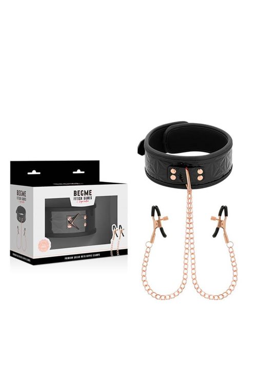 Begme - Black Edition Collar with Nipple Clamps with Neoprene Lining