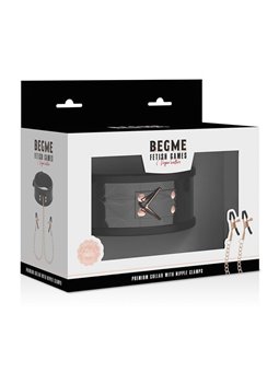 Begme Black Edition - Collare in Pelle Vegana con Morsetti per Capezzoli