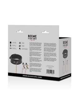 Begme Black Edition - Collare in Pelle Vegana con Morsetti per Capezzoli