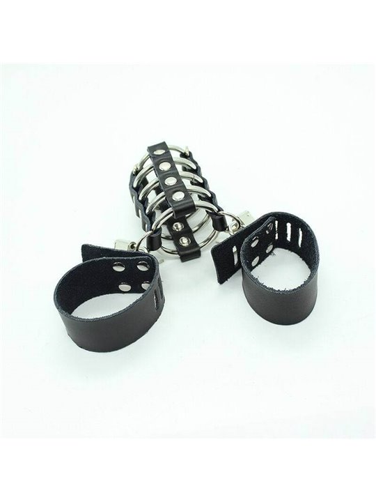 Ohmama Fetish - Penis Cage With Metal Rings And Leather Straps