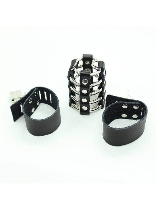Ohmama Fetish - Penis Cage With Metal Rings And Leather Straps