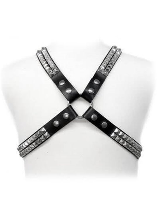 Leather Body Bdsm - Imbracatura in Pelle Nera con Borchie