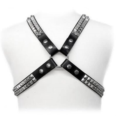 Leather Body Bdsm - Imbracatura in Pelle Nera con Borchie