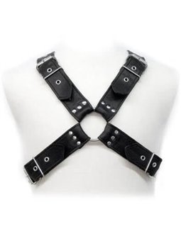 Leather Body Bdsm - Imbracatura in Pelle Nera con Fibbie per Uomo