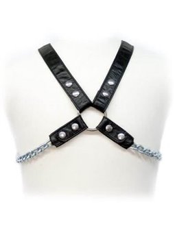 Leather Body Bdsm - Imbracatura in Pelle Nera con Catene II