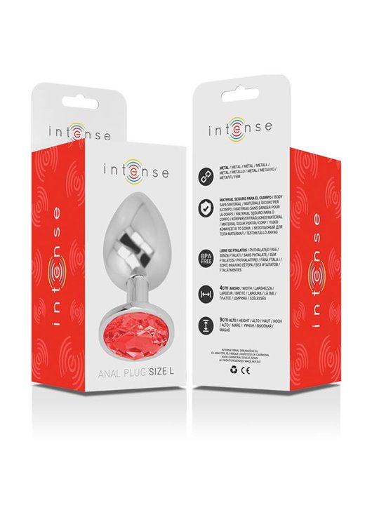 Intense - Aluminum Metal Anal Plug with Red Crystal Size L