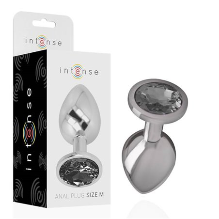 Intense - Metal Aluminum Anal Plug With Black Glass Size M
