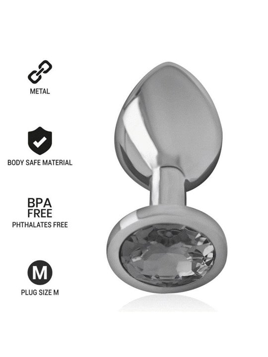 Intense - Metal Aluminum Anal Plug With Black Glass Size M