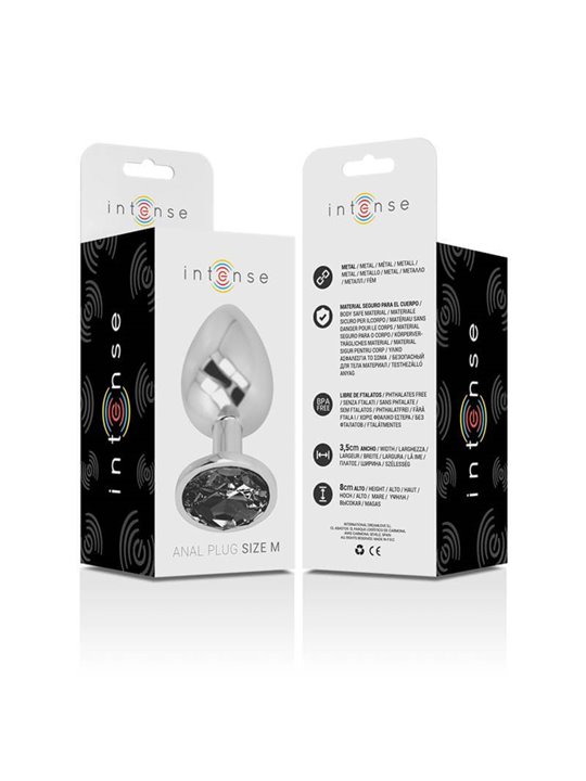 Intense - Metal Aluminum Anal Plug With Black Glass Size M