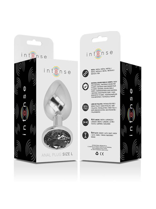 Intense - Metal Aluminum Anal Plug With Black Glass Size L