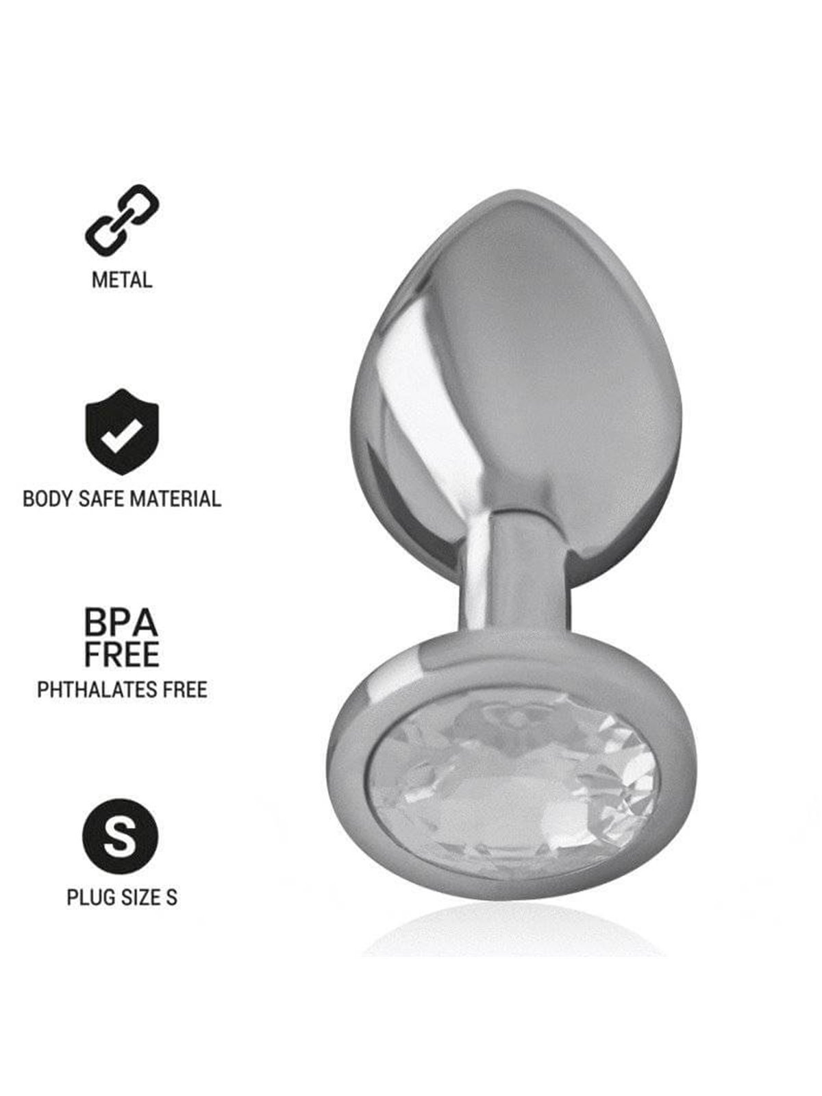 Intense - Metal Aluminum Anal Plug With Silver Glass Size S