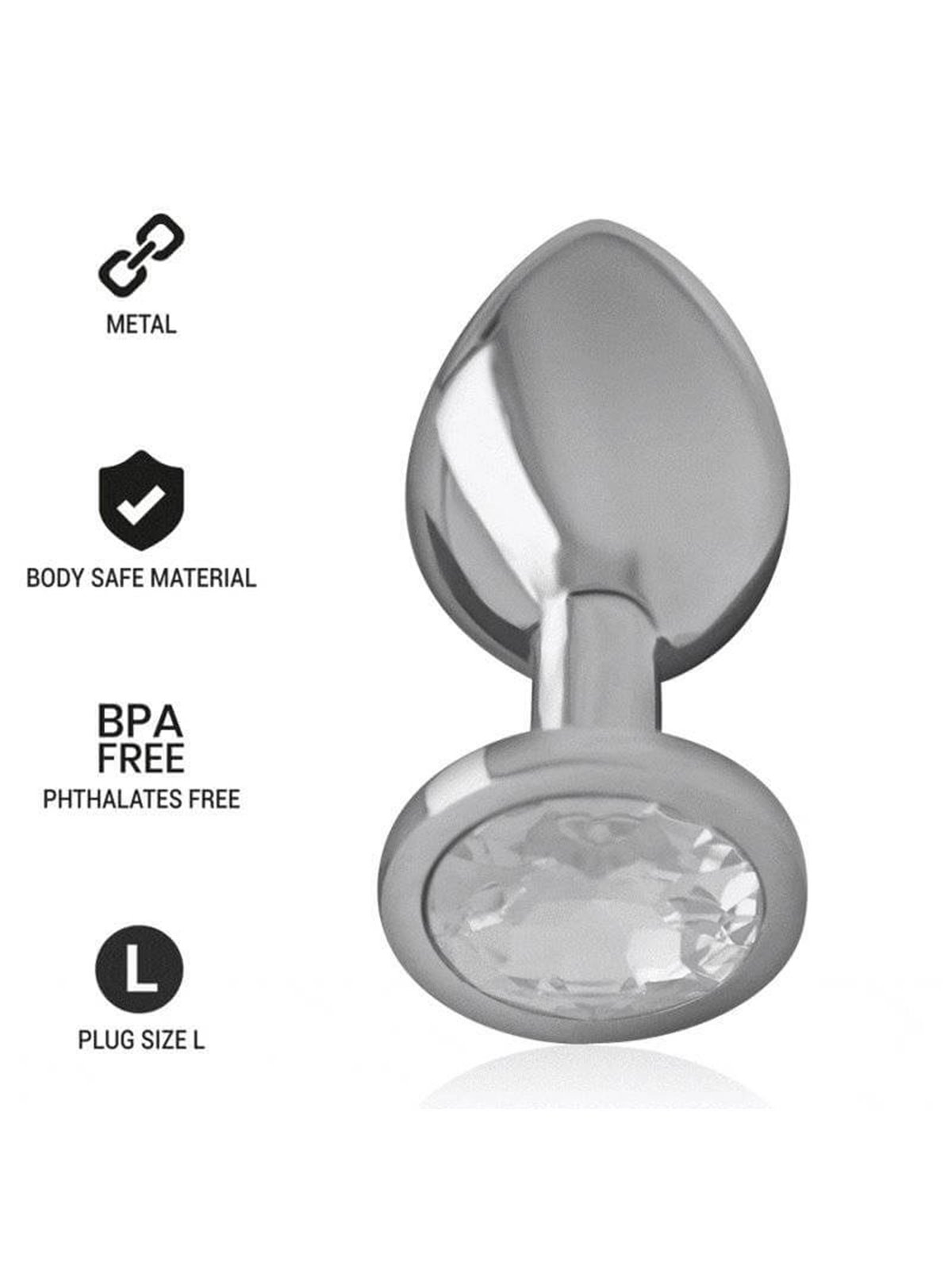 Intense - Aluminum Metal Anal Plug with Silver Crystal Size L