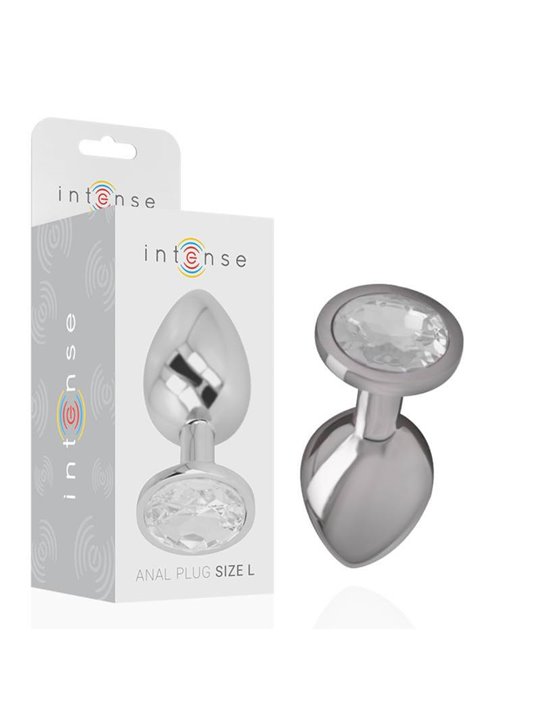 Intense - Aluminum Metal Anal Plug with Silver Crystal Size L