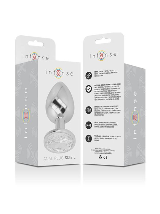 Intense - Aluminum Metal Anal Plug with Silver Crystal Size L