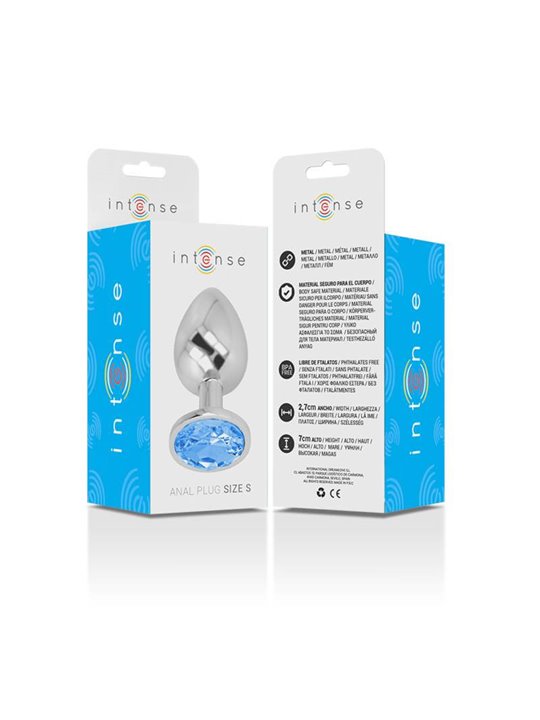 Intense - Aluminum Metal Anal Plug with Blue Crystal Size S