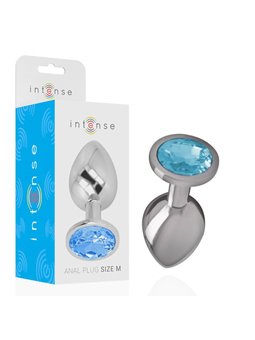 Intense - Aluminum Metal Anal Plug with Blue Glass Size M