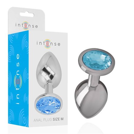 Intense - Metal Aluminum Anal Plug With Blue Glass Size M