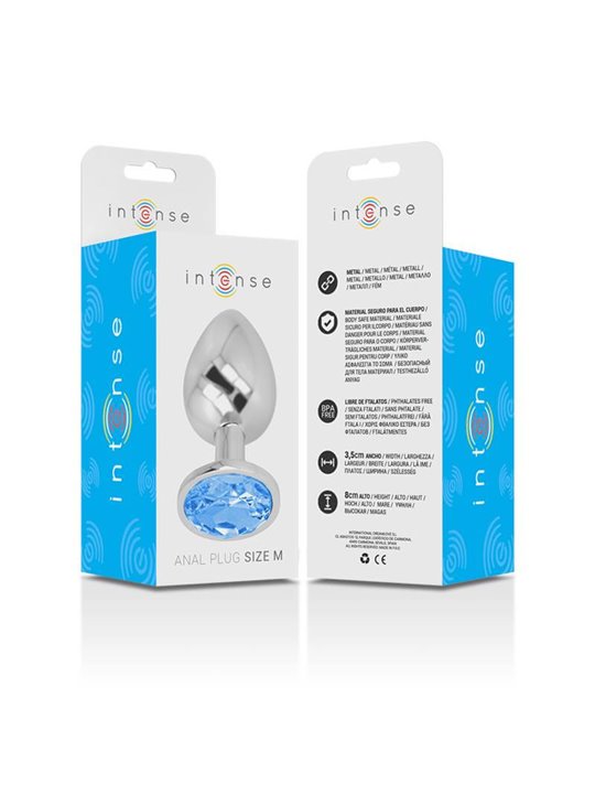 Intense - Metal Aluminum Anal Plug With Blue Glass Size M