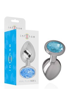 Intense - Aluminum Metal Anal Plug With Blue Crystal Size L