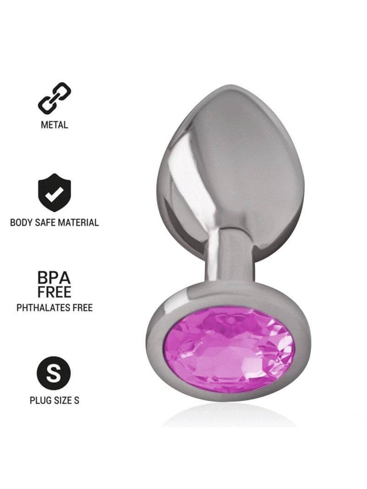 Intense - Metal Aluminum Anal Plug With Pink Glass Size S