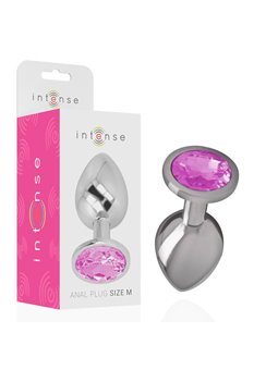 Intense - Metal Aluminum Anal Plug With Pink Glass Size M