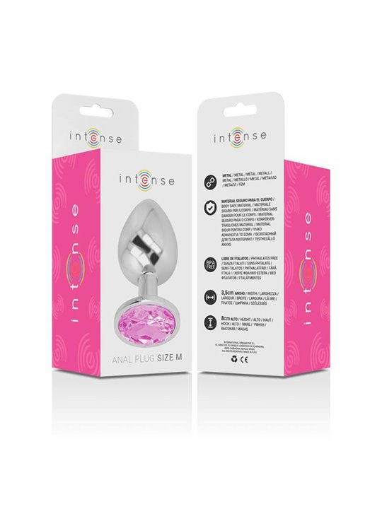 Intense - Aluminum Metal Anal Plug with Pink Crystal Size M