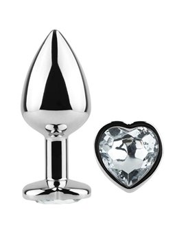 Secret Play - Metal Butt Plug Clear Crystal Heart Small Size 7 CM