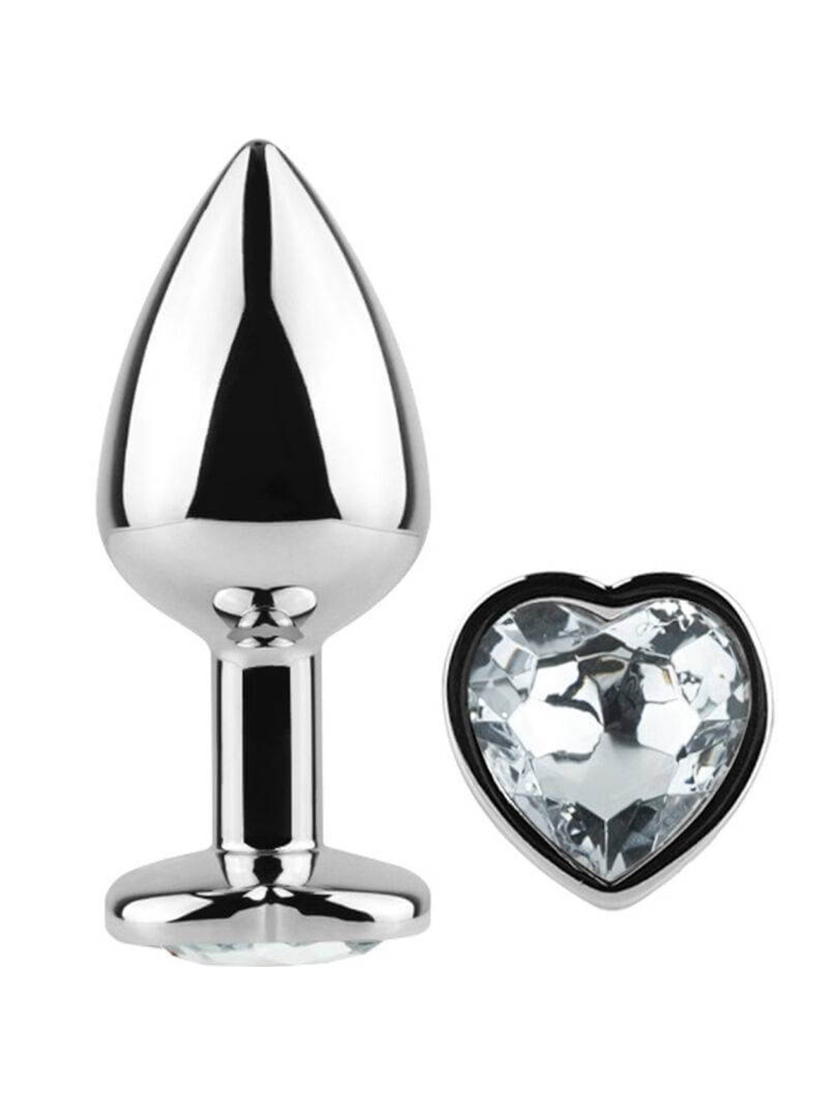 Secretplay - Metal Butt Plug Clear Crystal Heart Small Size 7 CM