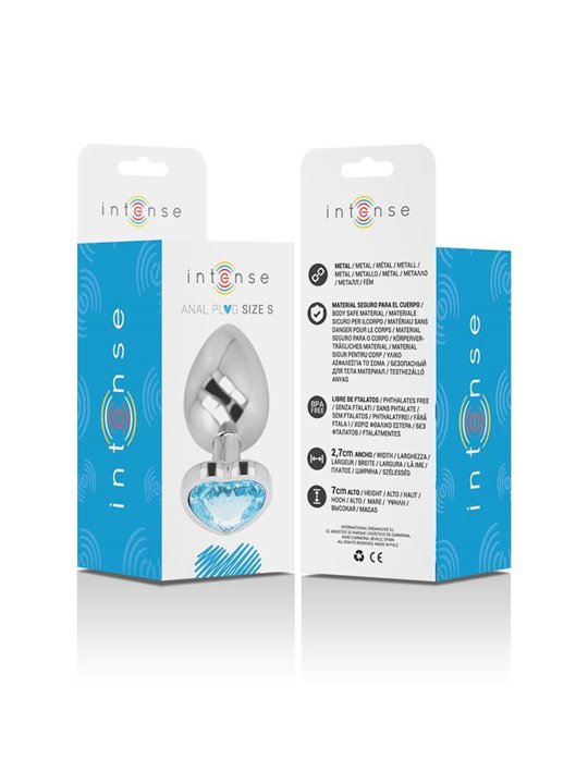 Intense - Aluminum Metal Anal Plug Blue Heart Size S
