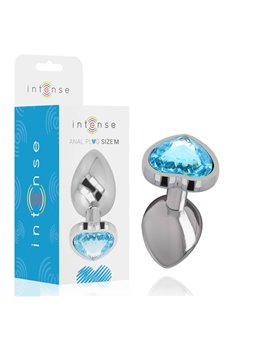 Intense - Metal Aluminum Anal Plug Heart Blue Size M