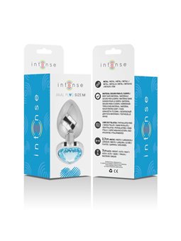 Intense - Aluminum Metal Anal Plug Blue Heart Size M