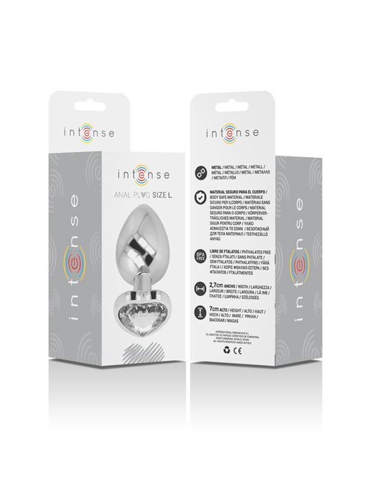 Intense - Anal Plug Metal Aluminum White Heart Size L