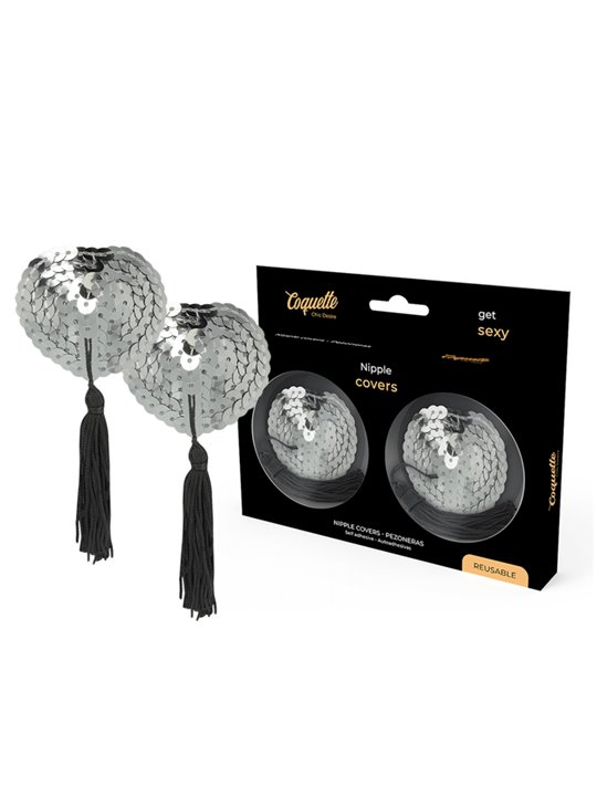 Coquette Chic Desire - Copricapezzoli Argentati Cuore con Pallets e Nappe