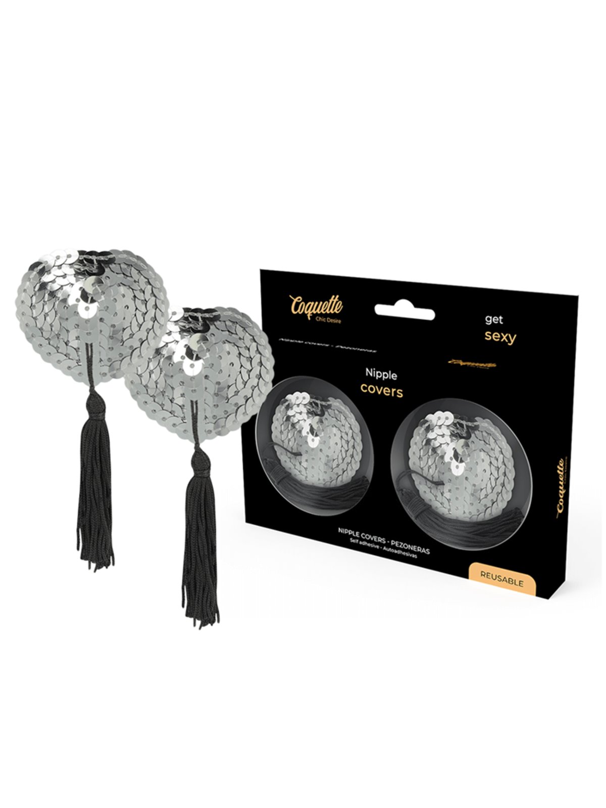 Coquette Chic Desire - Copricapezzoli Argentati Cuore con Pallets e Nappe