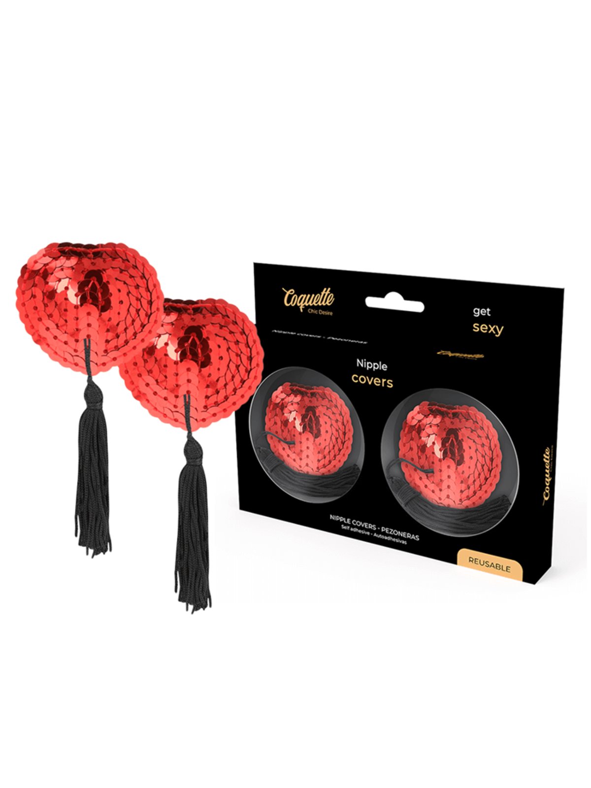 Coquette Chic Desire - Copricapezzoli Rossi Cuore con Pallets e Nappe
