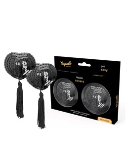 Coquette Chic Desire - Copricapezzoli Neri Cuore con Pallets e Nappe